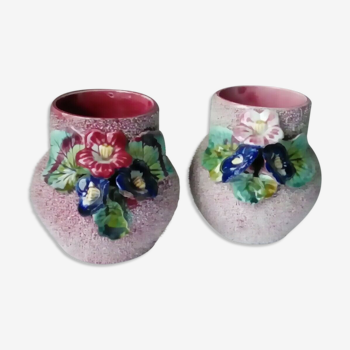 Paire de vases en barbotine onnaing epoque art nouveau