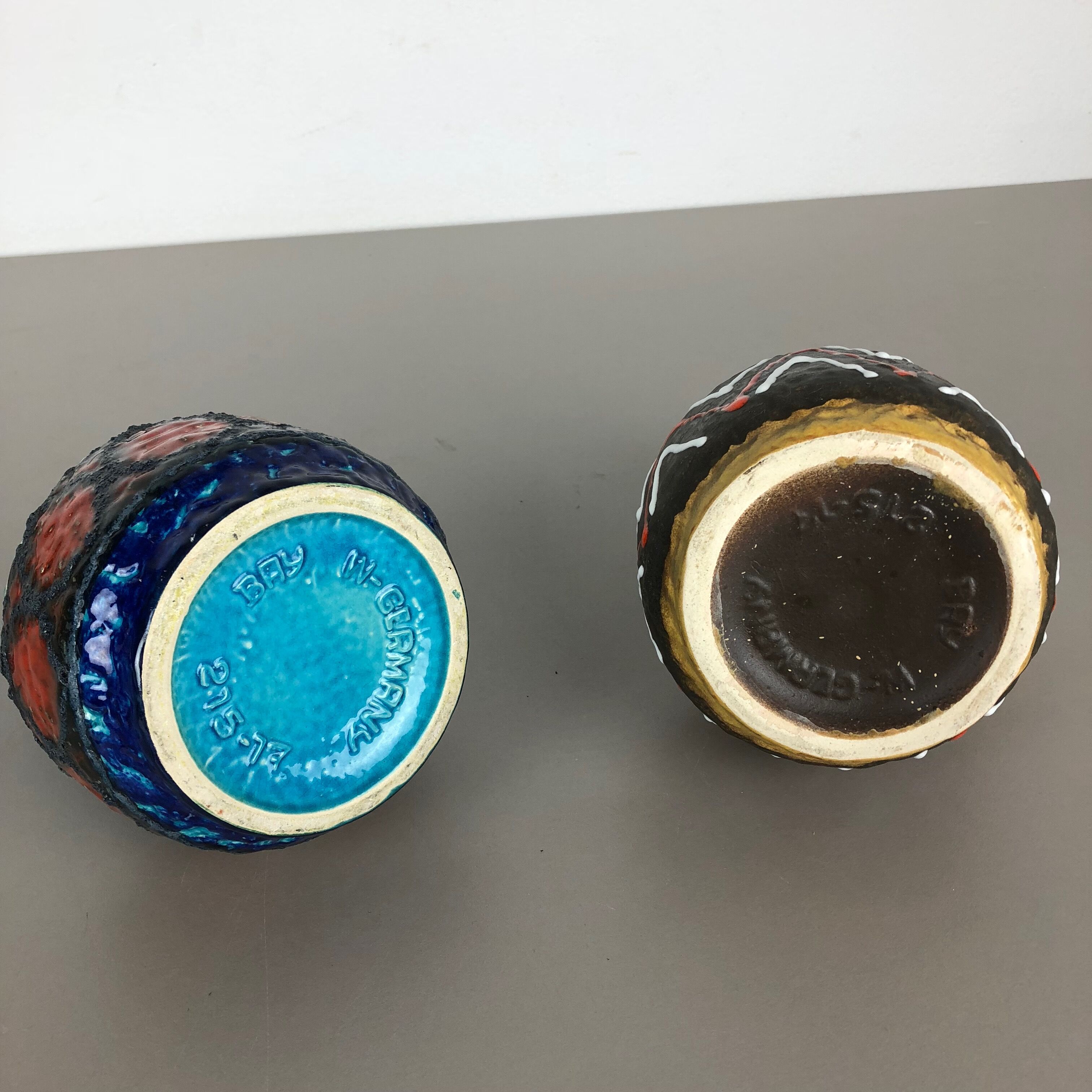 Set of 2 Multi-Color Fat Lava Op Art Pottery Vase "215-17" Bay Ceramics, Germany