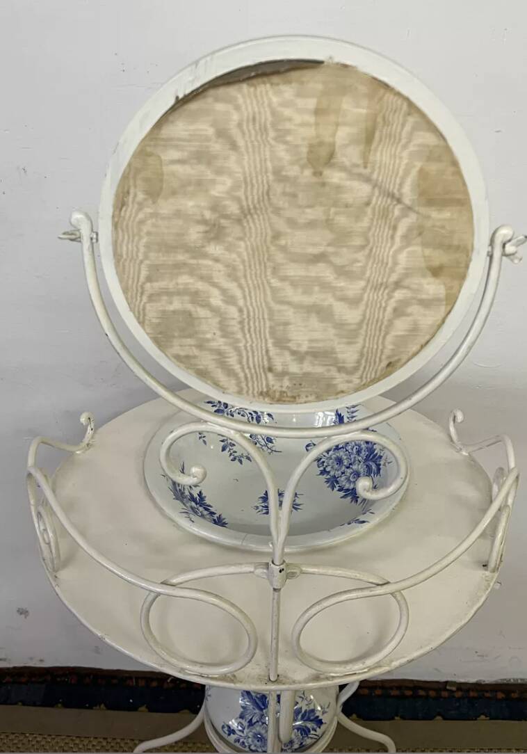 Antique wrought iron dressing table / Vintage bathroom cabinet