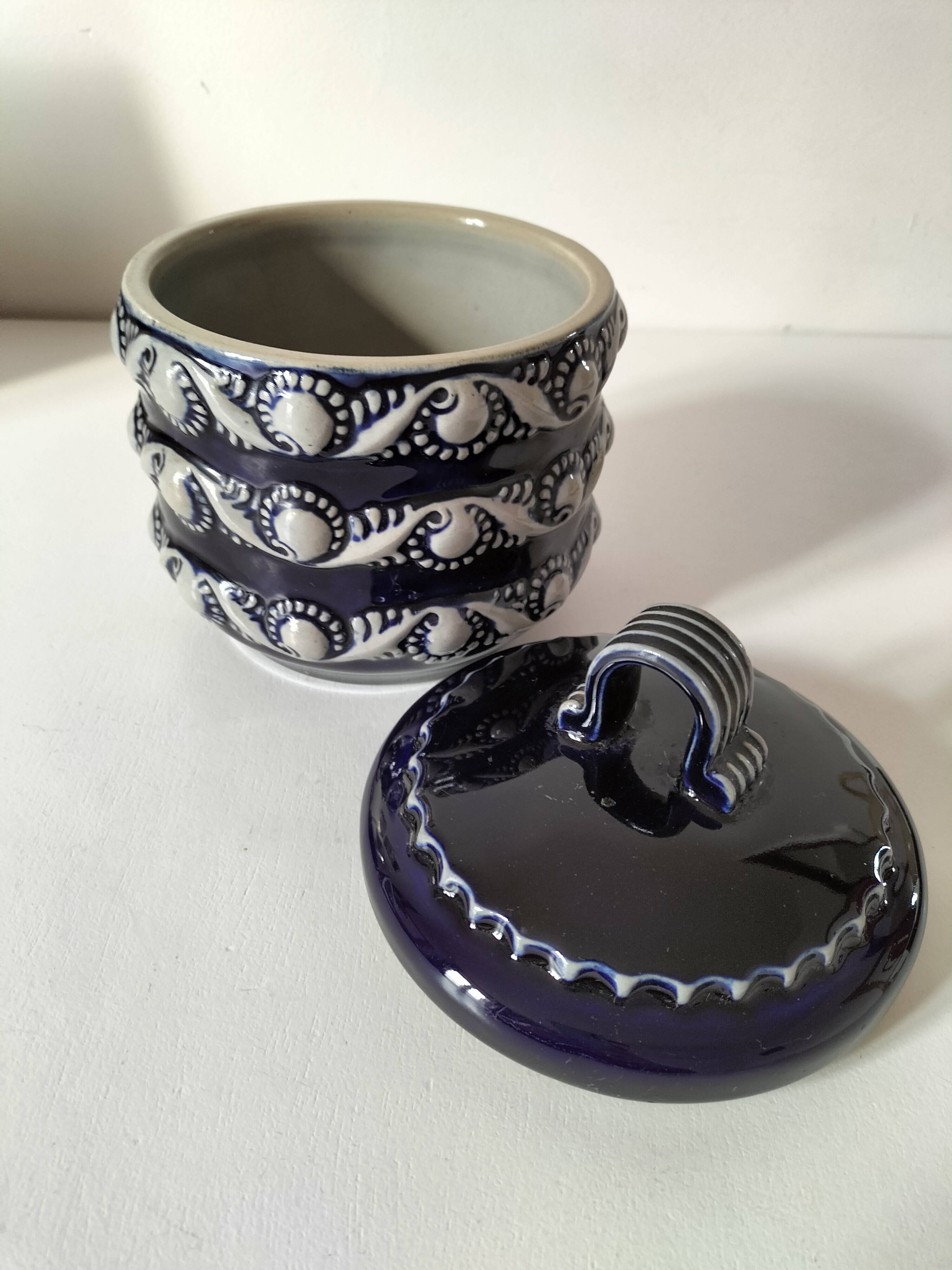 Blue glazed stoneware pot RM Stein – Reinhold Merkelbach, 1960s