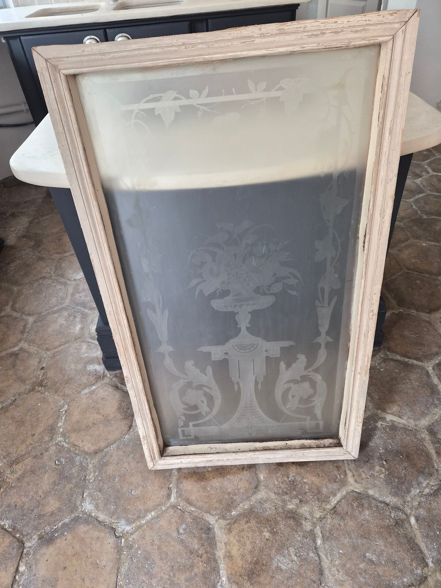 Vitre de bistrot parisien en verre dépoli 1900