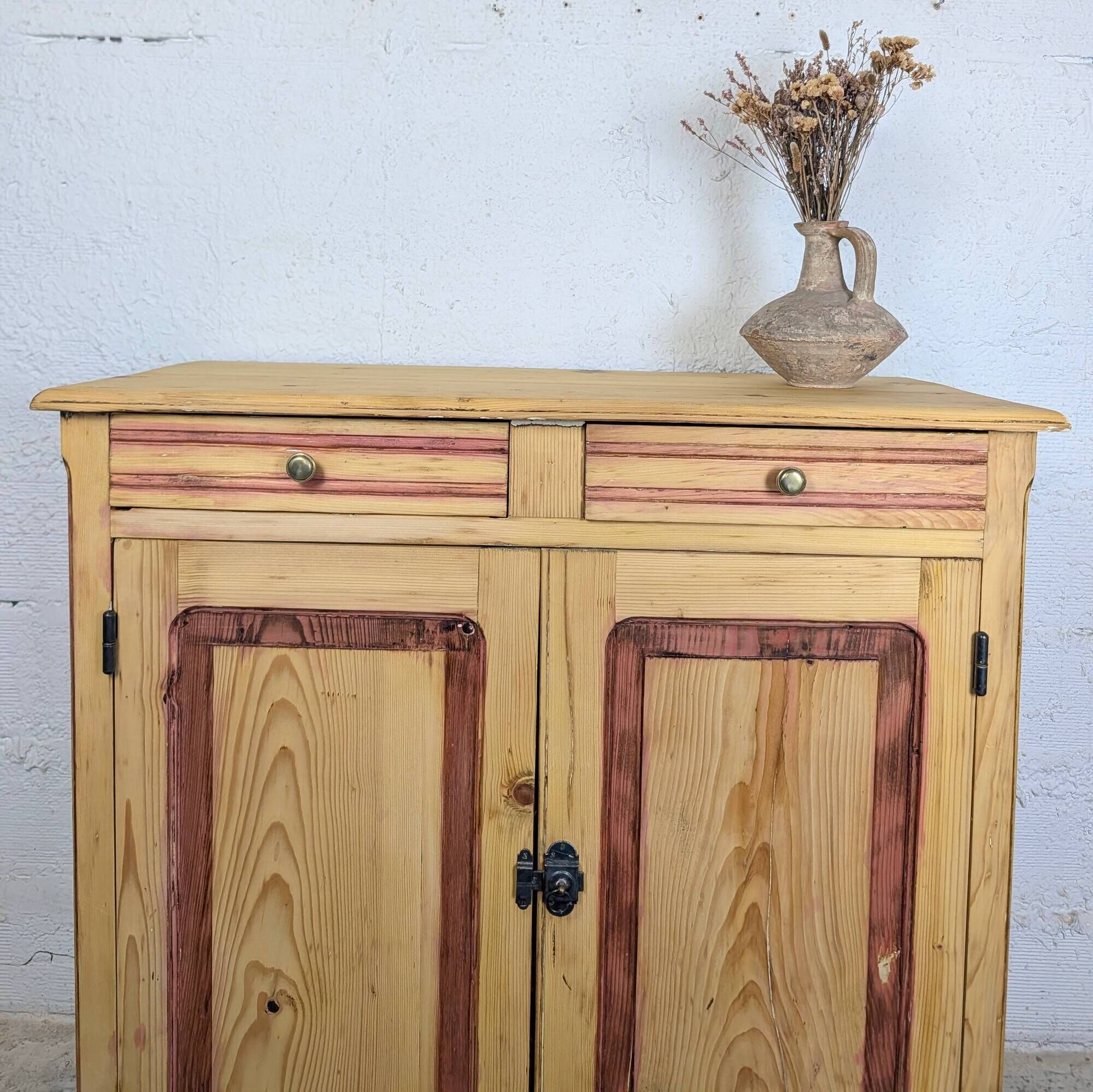 Rustic pine sideboard with two doors
