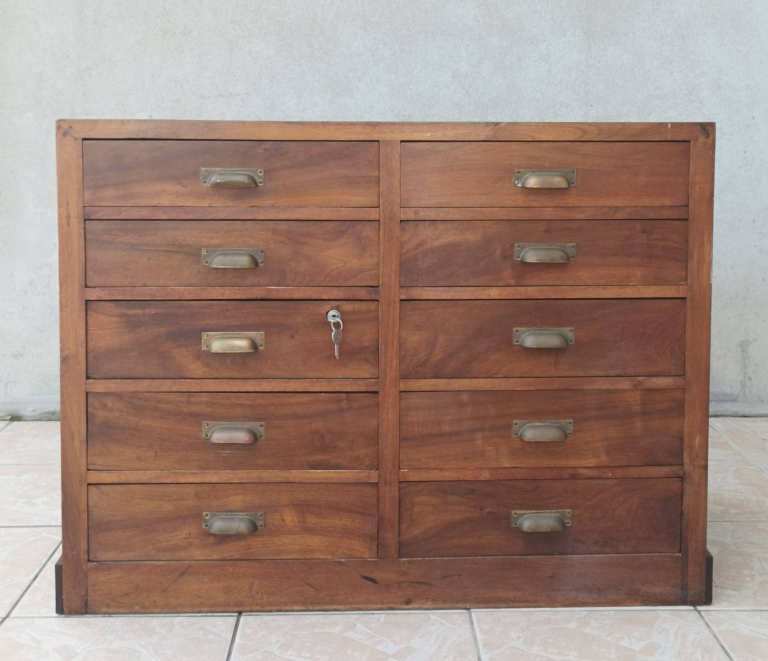 Meuble de métier 10 tiroirs en noyer