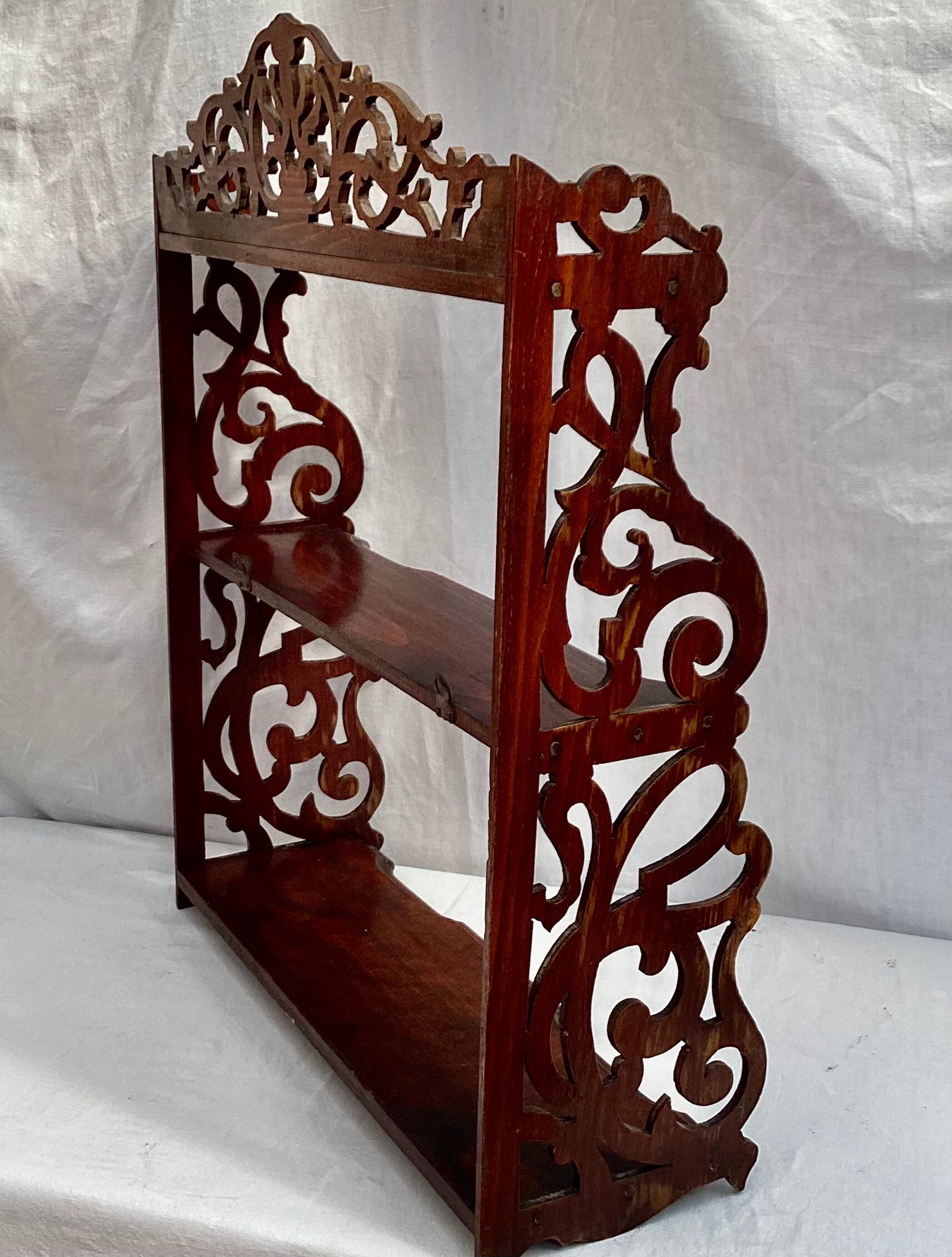 Old wall shelf in worked wood dimension: height -67cm- width --55cm-