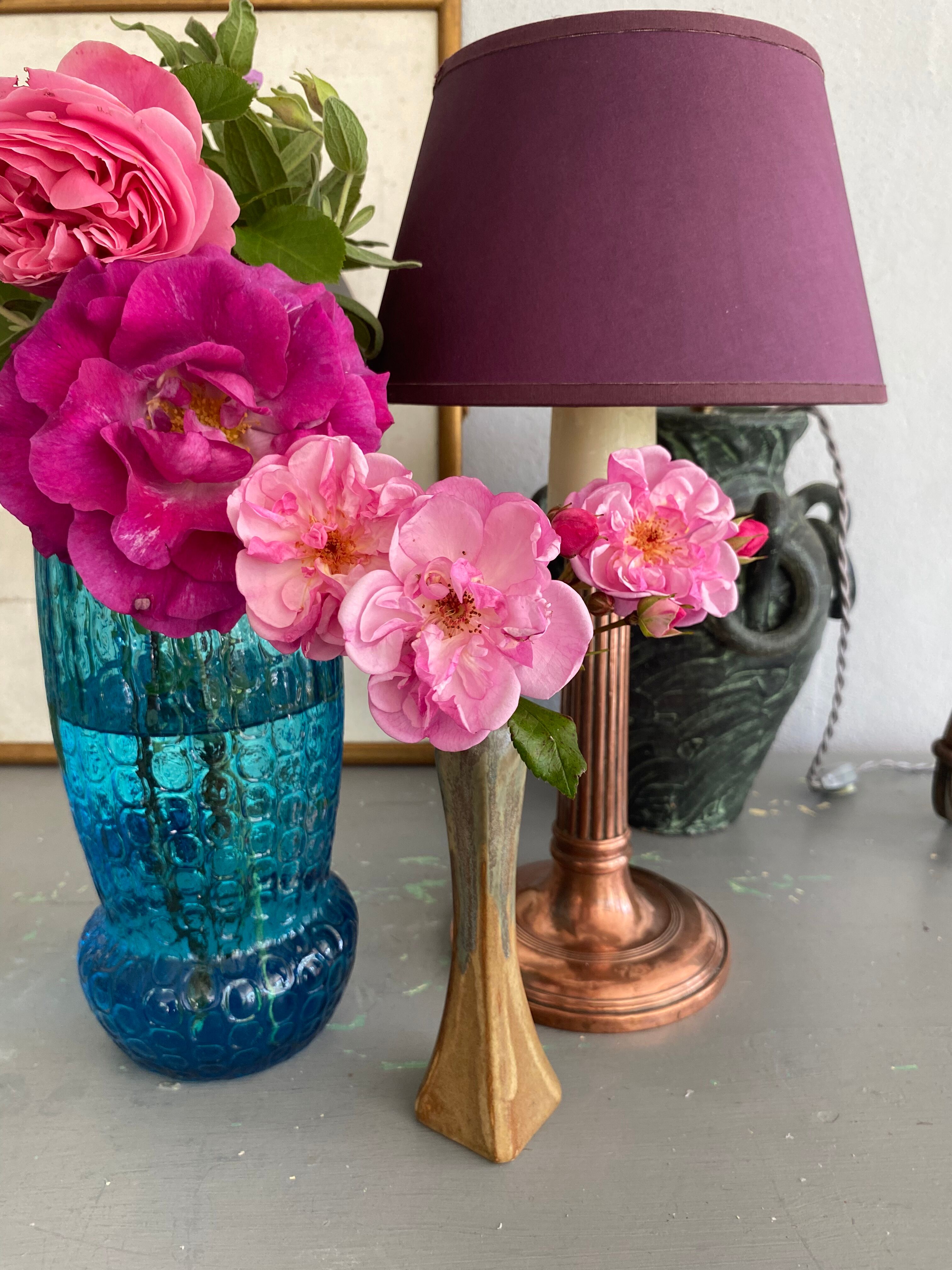 Copper lamp, cable 2 m, fabric shade