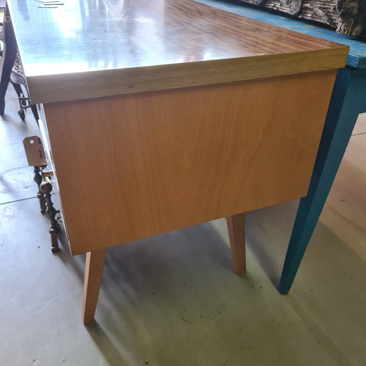 Vintage French Beech veneered Desk From the 1960s.