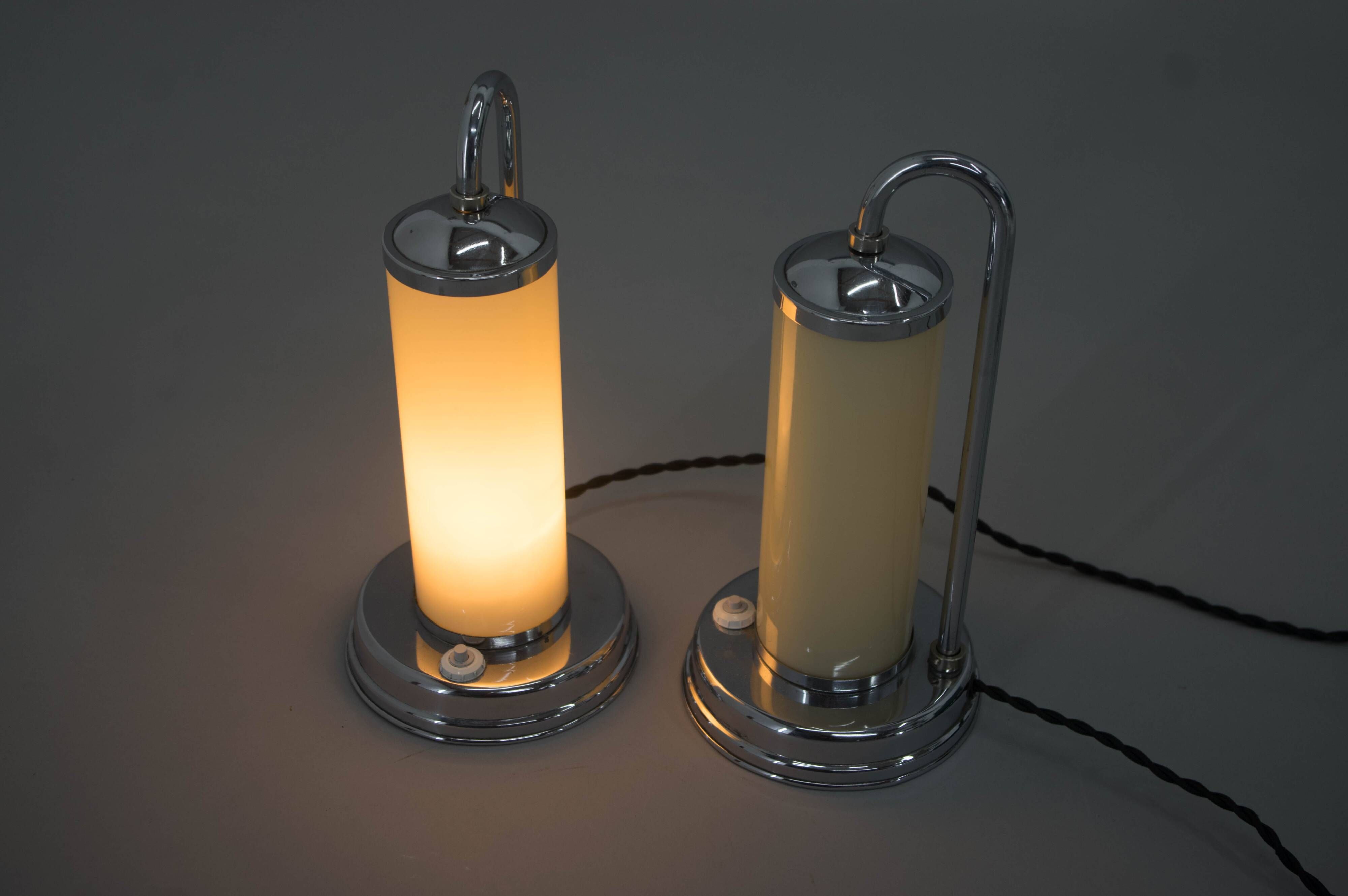 Set of Two Functionalist Table / Bedside Lamps, 1930s, Restored