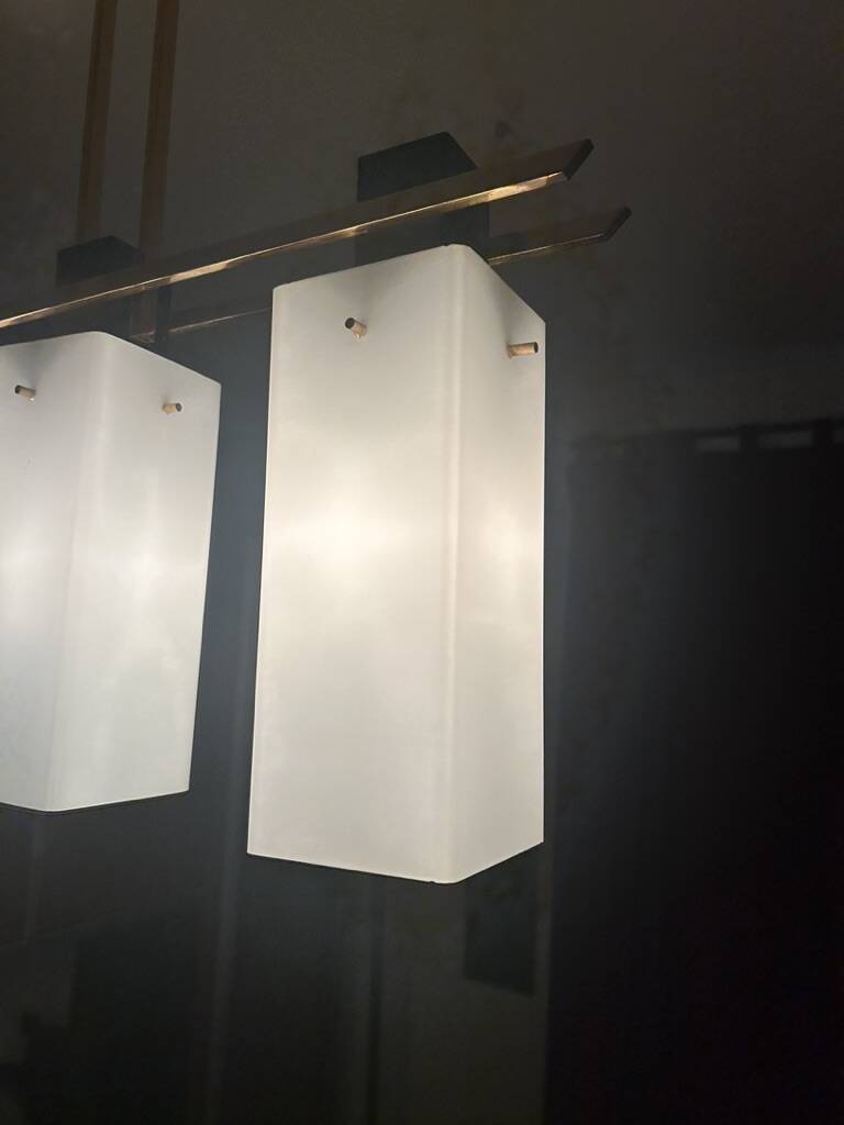 3-light ceiling light, in opaline and brass Maison Arlus 1950