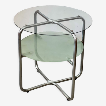 Chrome metal and glass side table