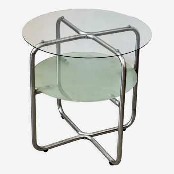 Table d’appoint en métal chrome et verre