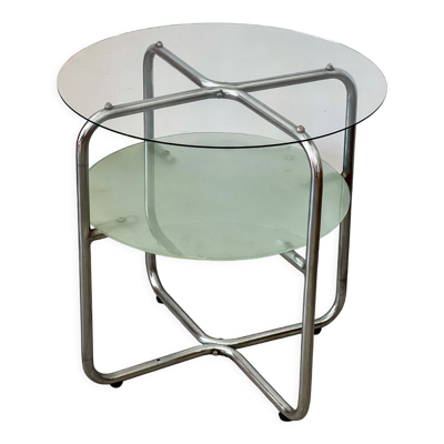 Table d'appoint en métal chrome et verre