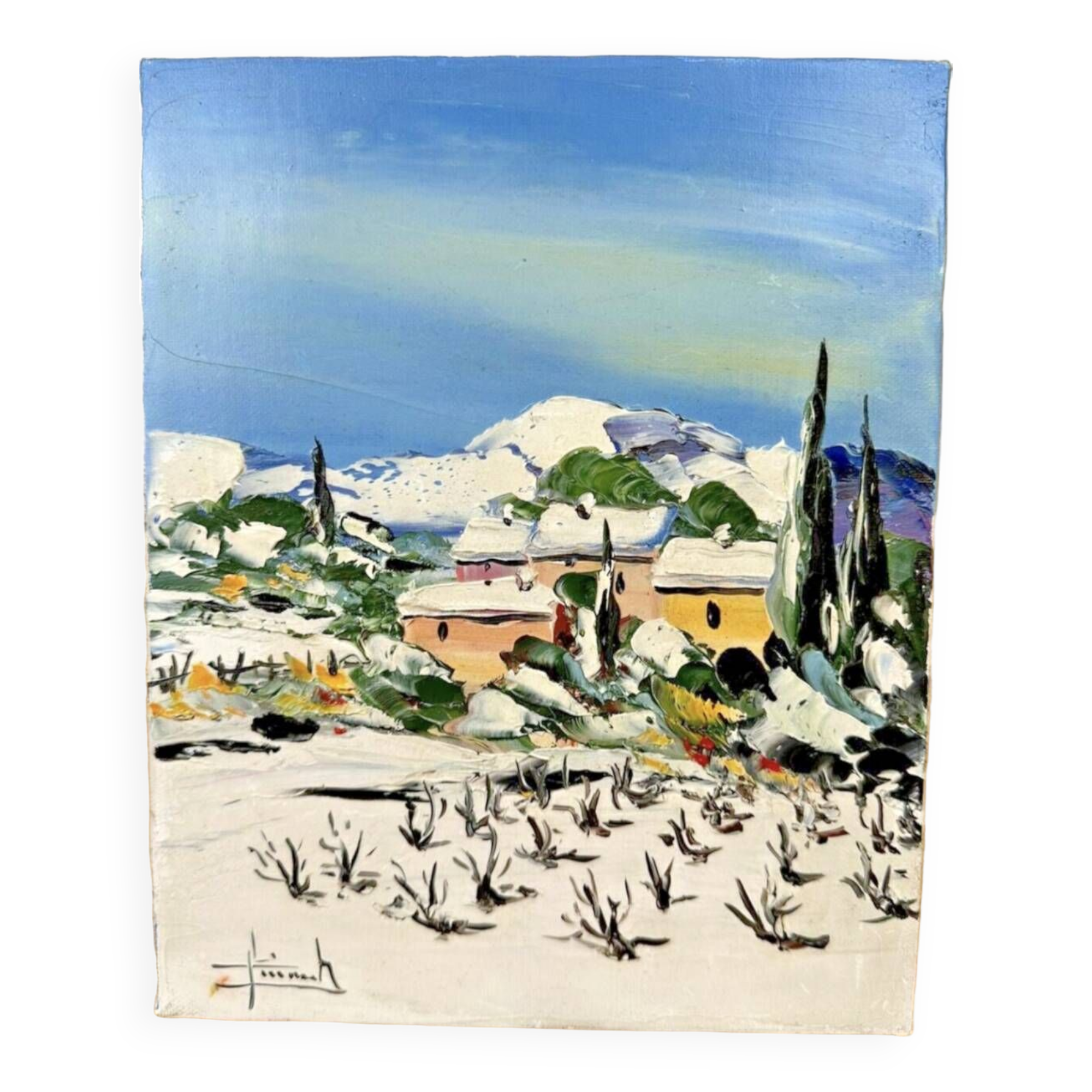 Oil painting on canvas mountain landscape