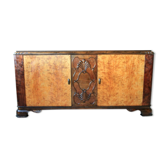 Art deco french sideboard in burr maple