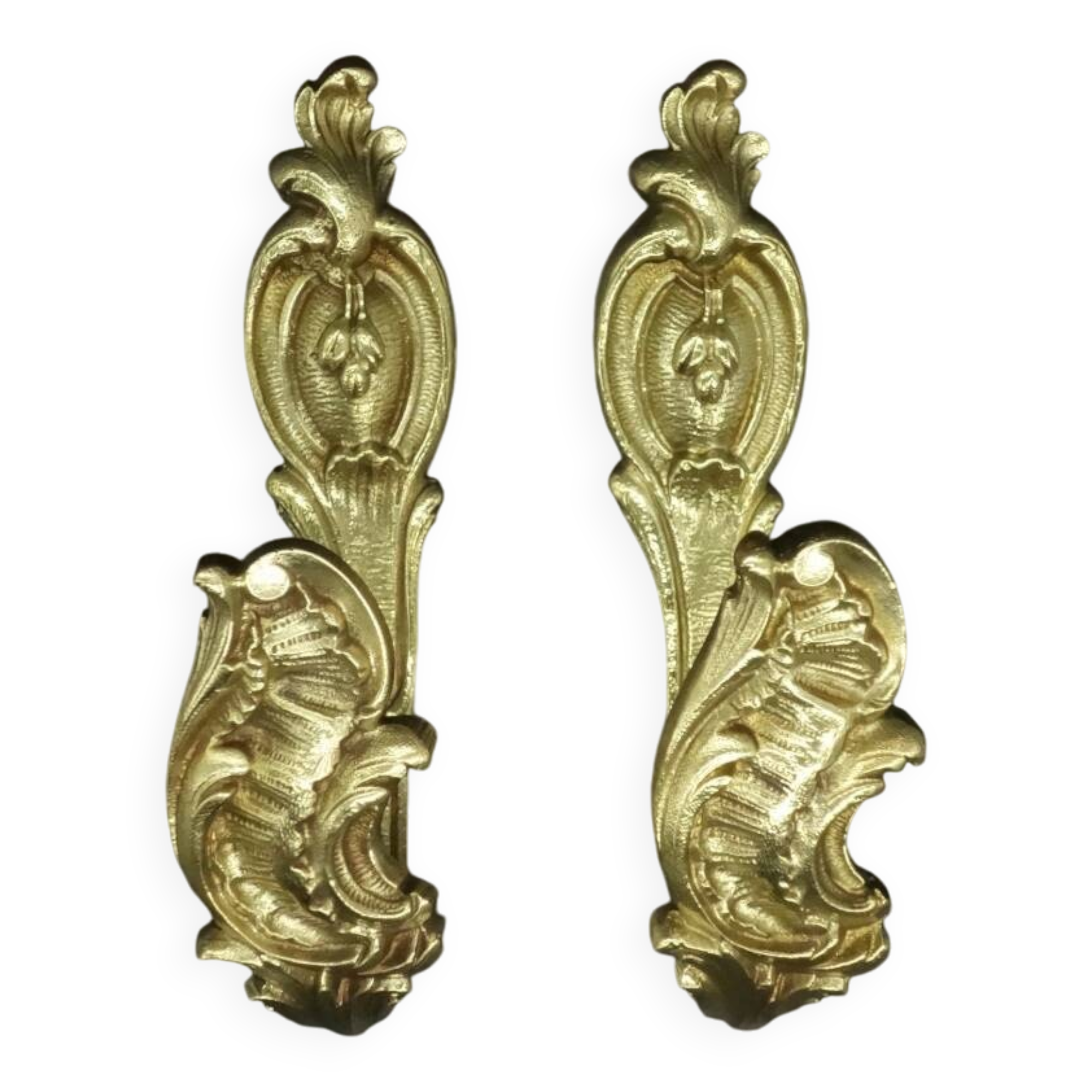Pair of 19th century Rocaille / Rococo style tiebacks - gilded bronze