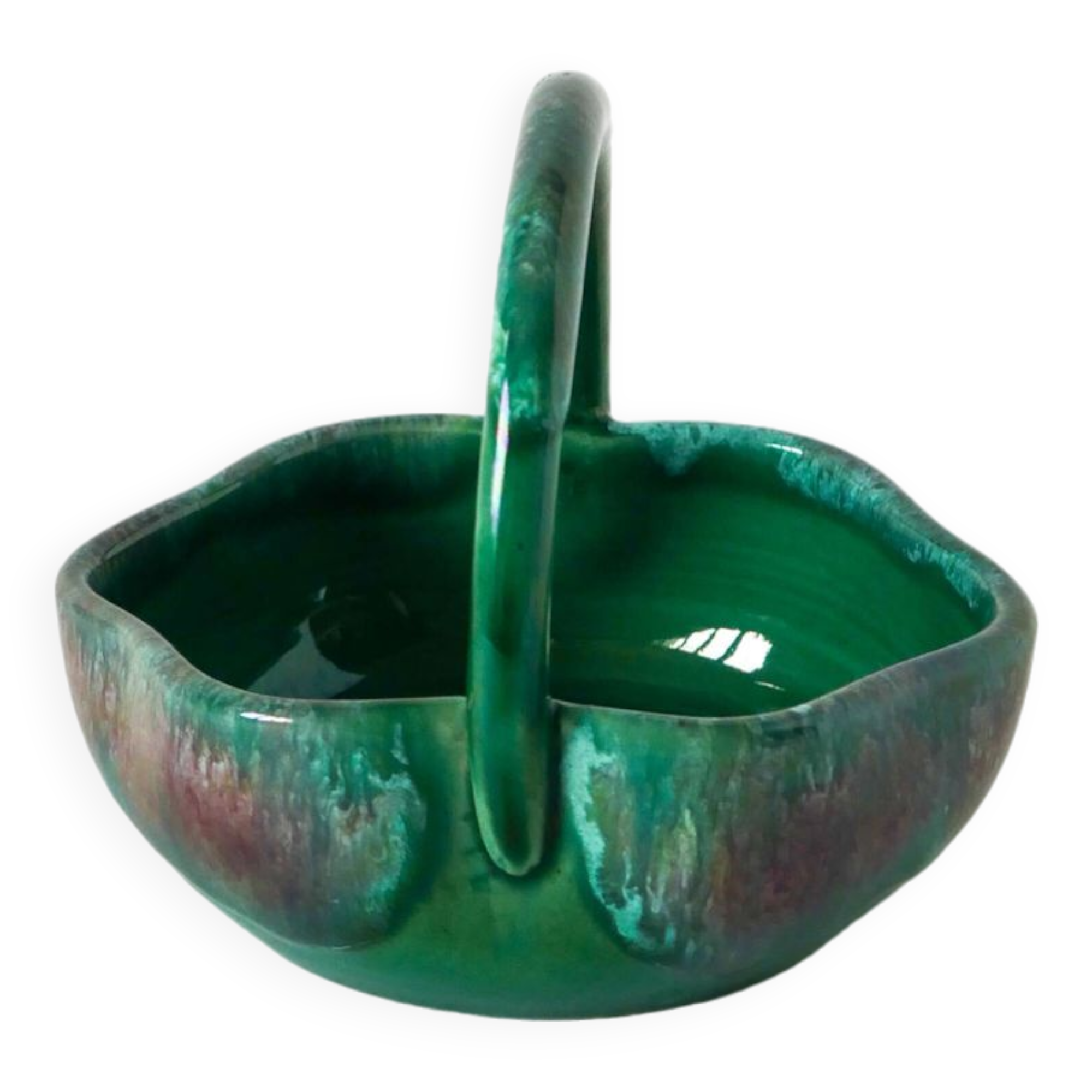 Green ceramic pocket tray, signed, 1970