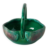 Green ceramic pocket tray, signed, 1970