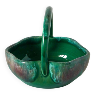 Green ceramic pocket tray, signed, 1970