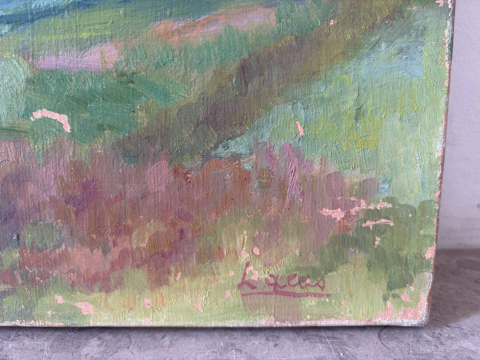 Under the cherry tree in bloom, oil on canvas signed Lacas.