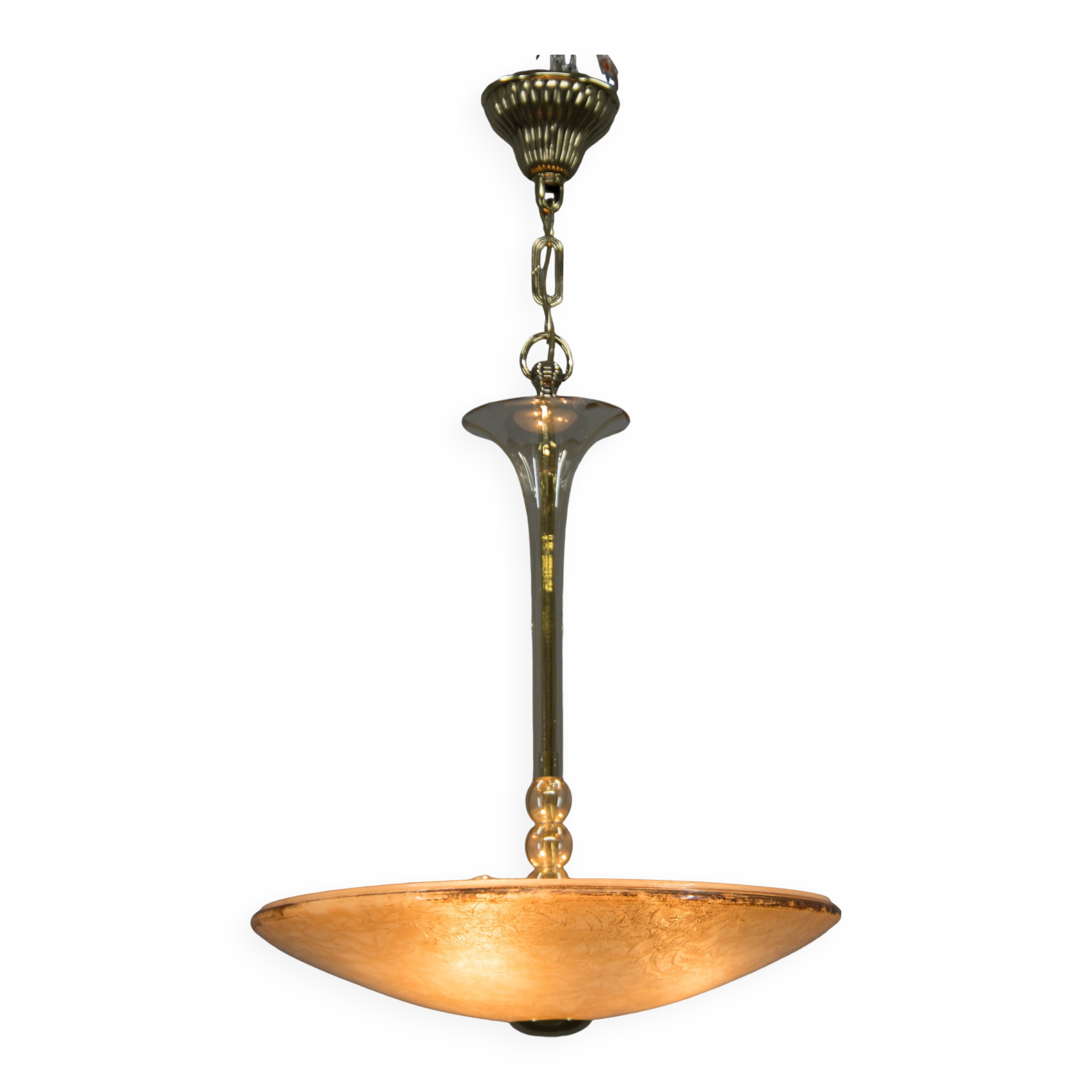Art Deco Glass Chandelier, Kamenicky Senov, 1930s