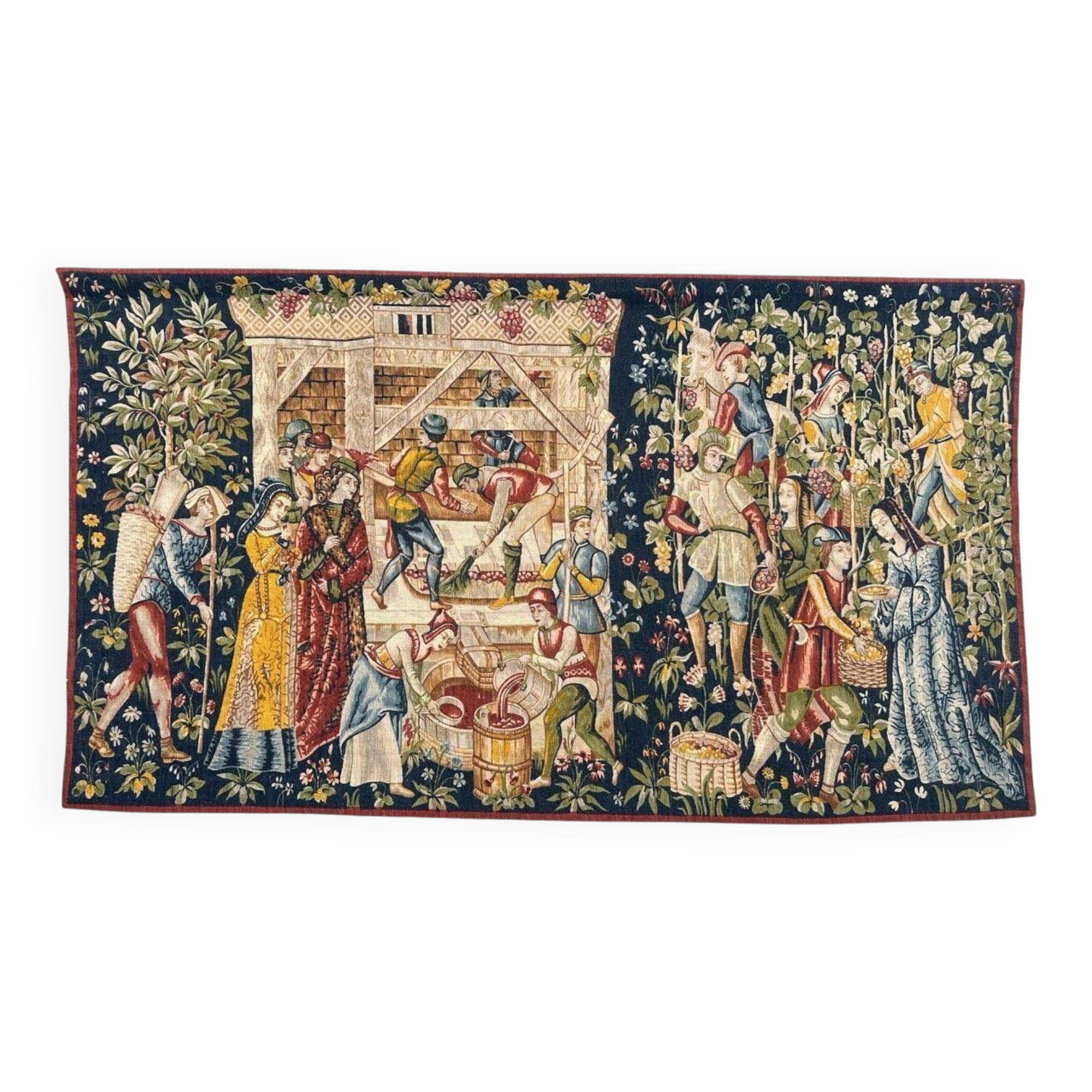Tapisserie vintage sérigraphiée à la main "les vignerons"