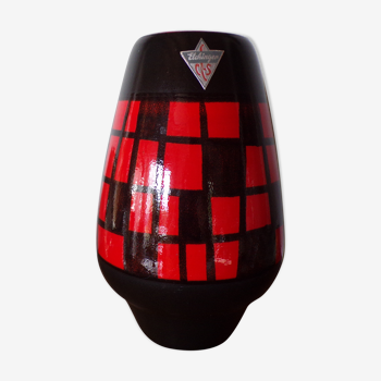 Vase céramique vintage rouge et noir Elchinger 50' signée