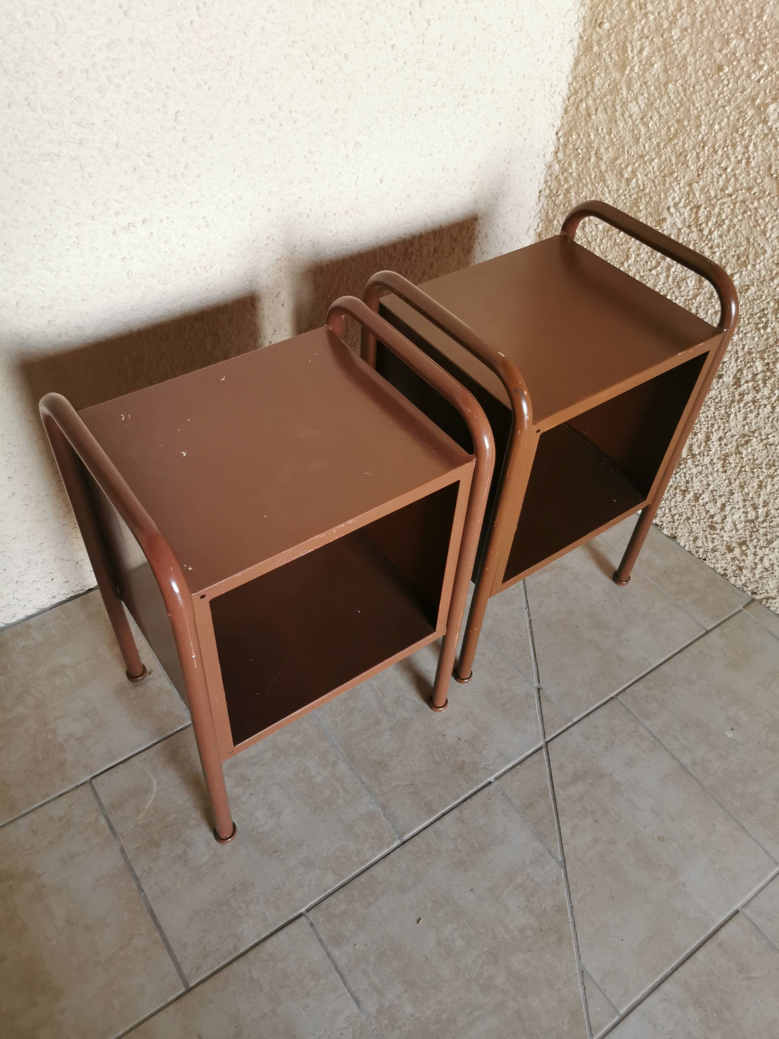 Pair of boarding school bedside tables