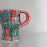 Vintage pitcher red and green art pottery