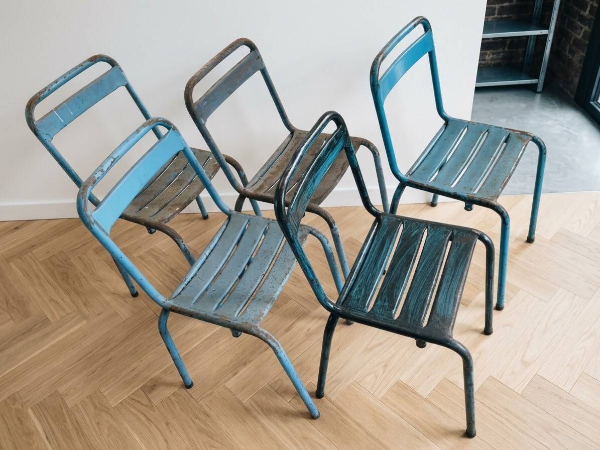 Set of 15 vintage industrial metal chairs from the 1950s.