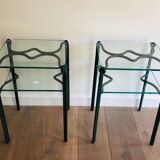 Pair of wrought iron sofa ends and glass tops