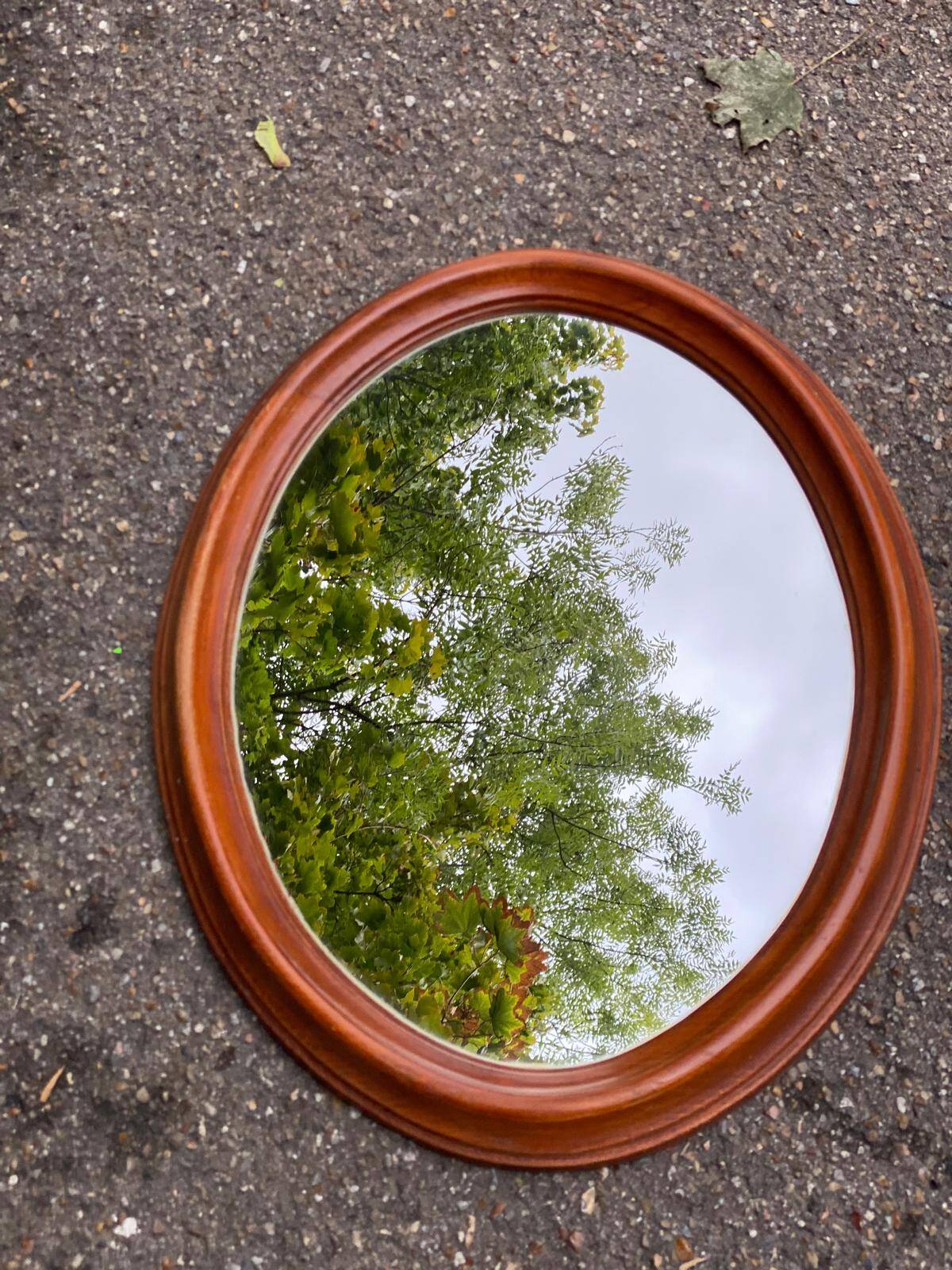 Vintage oval mirror in solid wood 1960 60x48cm