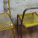 Yellow metal perforated metal chairs 1940/50