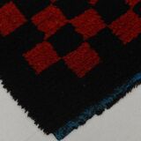 3x6 Red Black Checkered Wool Vintage Rug, 107x180Cm SK 70252