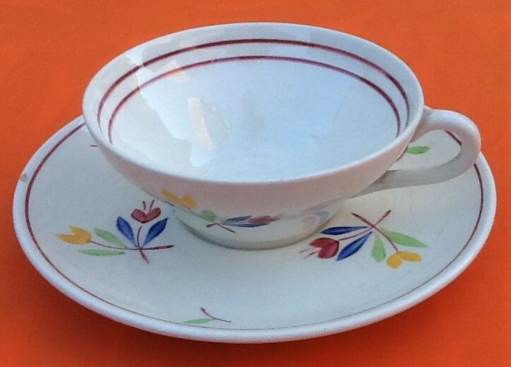 Duo cups / coffee saucers faience by Gien model rose marie