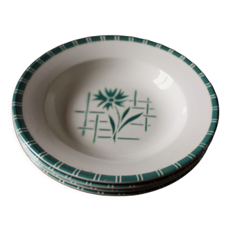 Set of 4 green soup plates Digoin Sarreguemines Sylvia