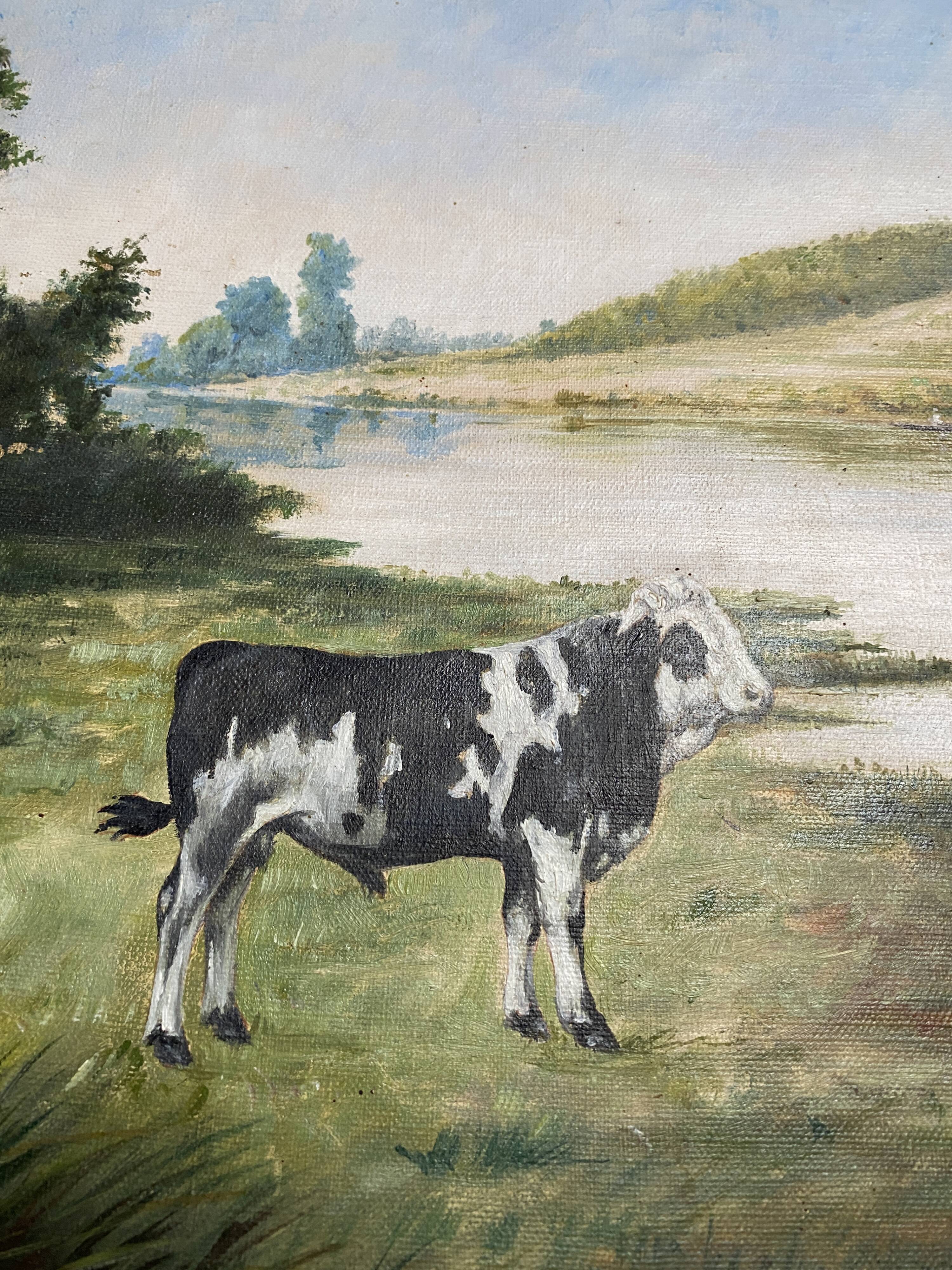 Cow by a River – French School, late 19th century