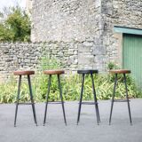 Set of 4 bar stools, metal and imitation leather stool, high stool