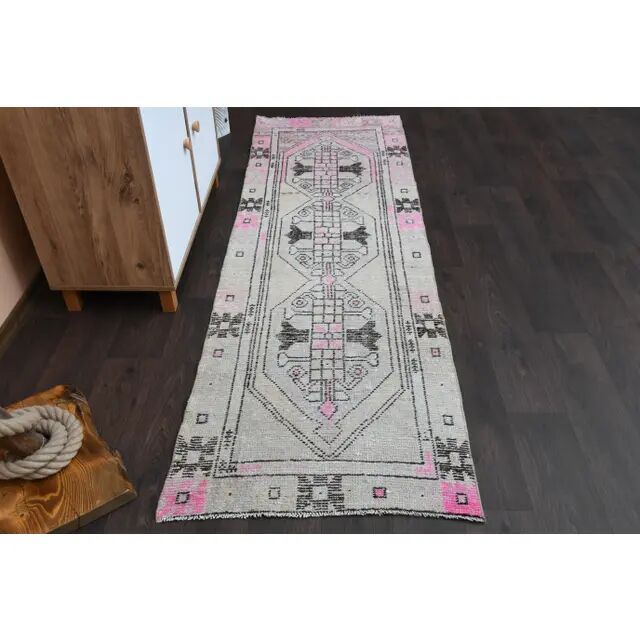 1970s Turkish Oushak Handmade Wool Cotton Beige Runner 77x245