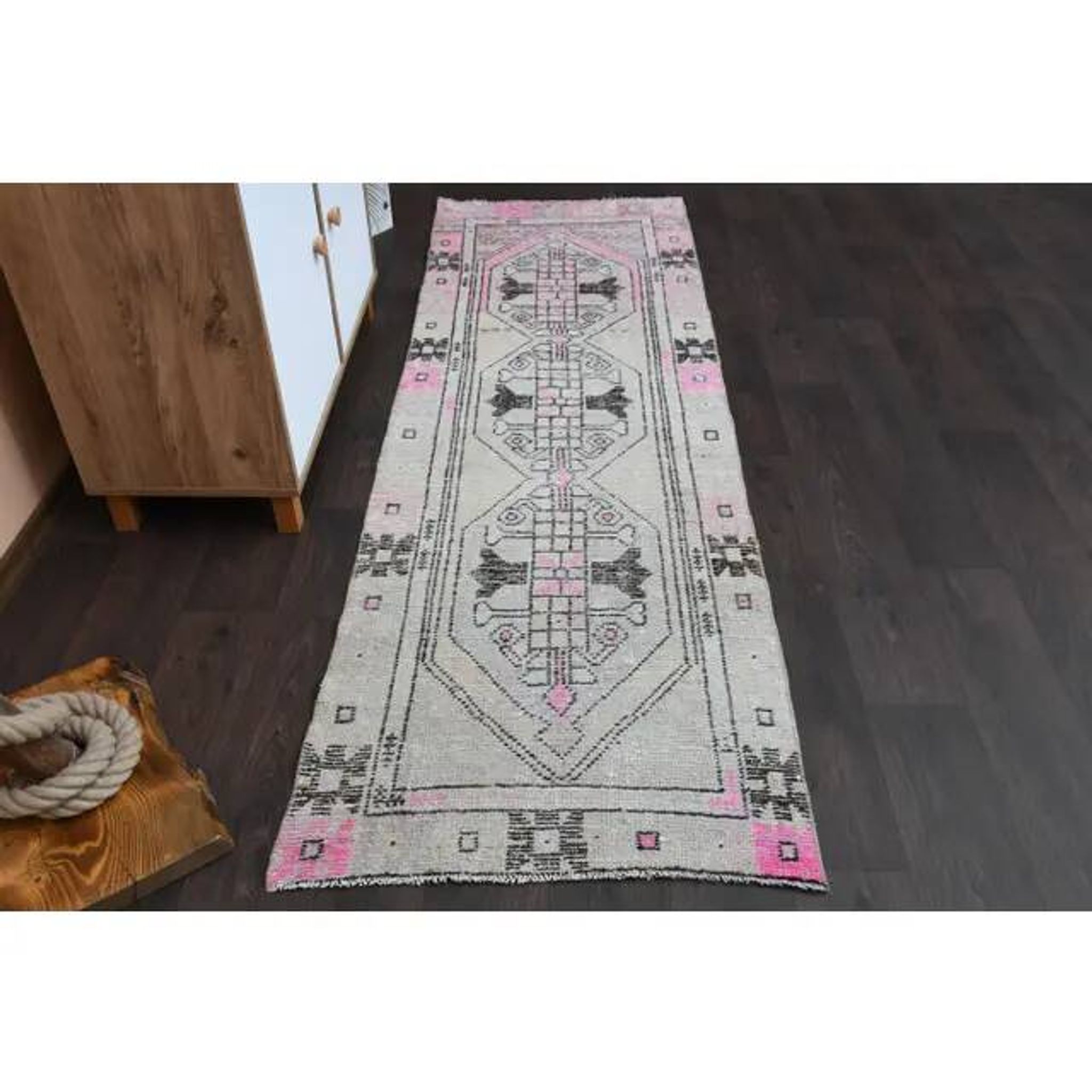 1970s Turkish Oushak Handmade Wool Cotton Beige Runner 77x245