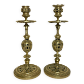 Pair of bronze torches chiseled with foliage, 19th century