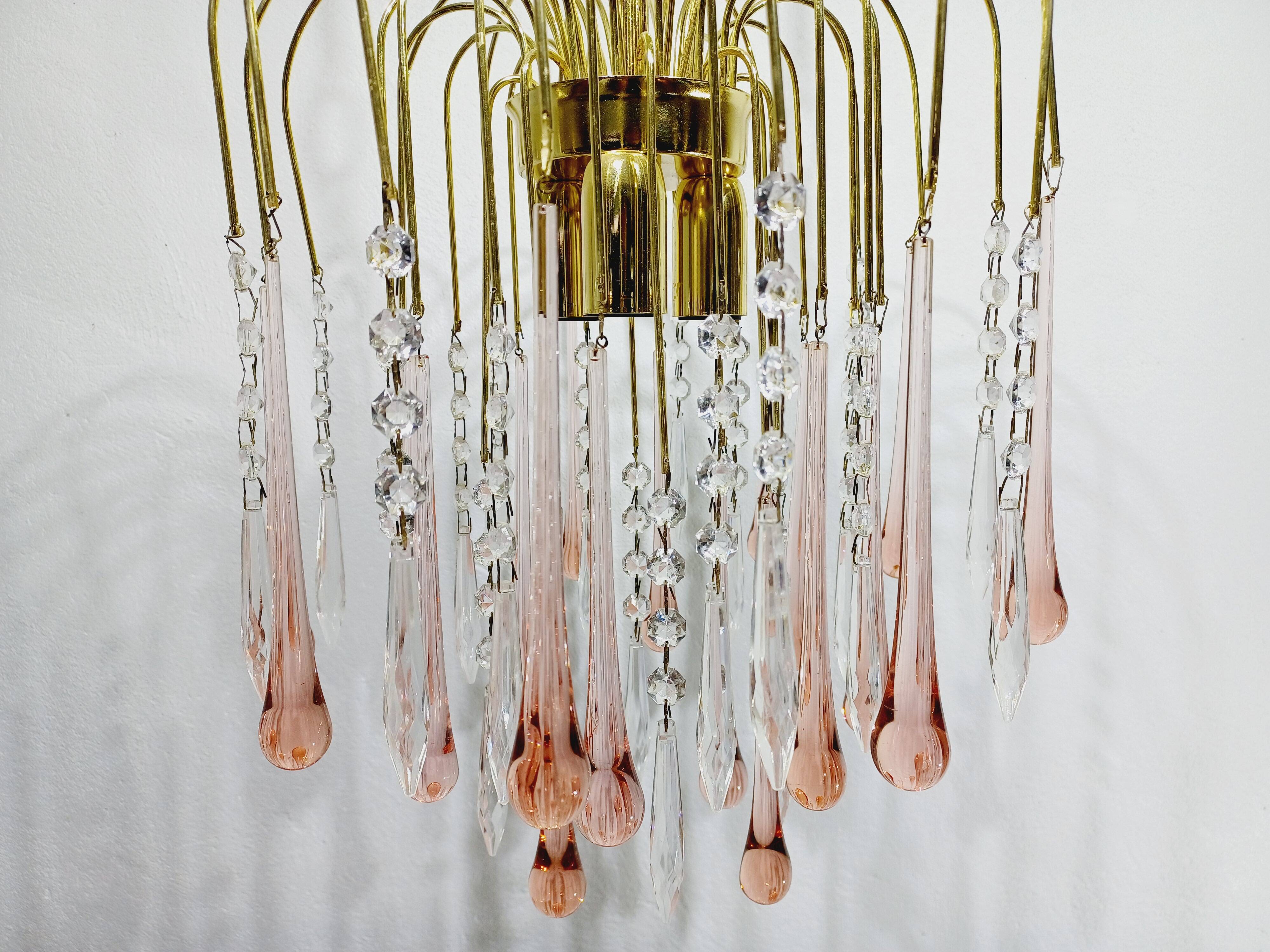Murano chandelier pink crystal drops