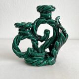 Green vintage woven ceramic candle holder