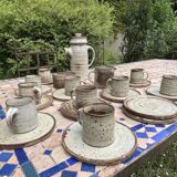 Vintage coffee and tea set in glazed stoneware from Puis potters - 15 pieces