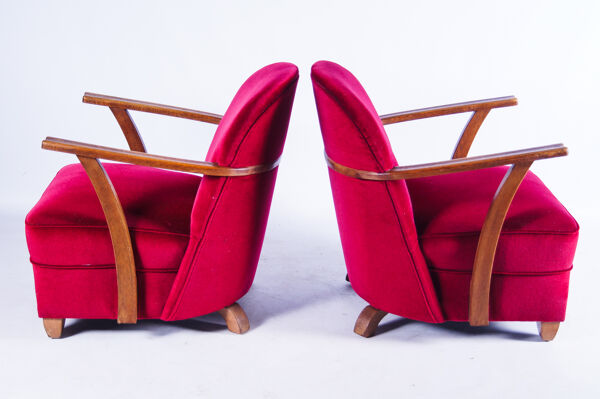 2 Fauteuils D’accoudoir Italiens En velours Rouge