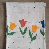 Nappe rectangulaire motifs tulipes pur coton vintage