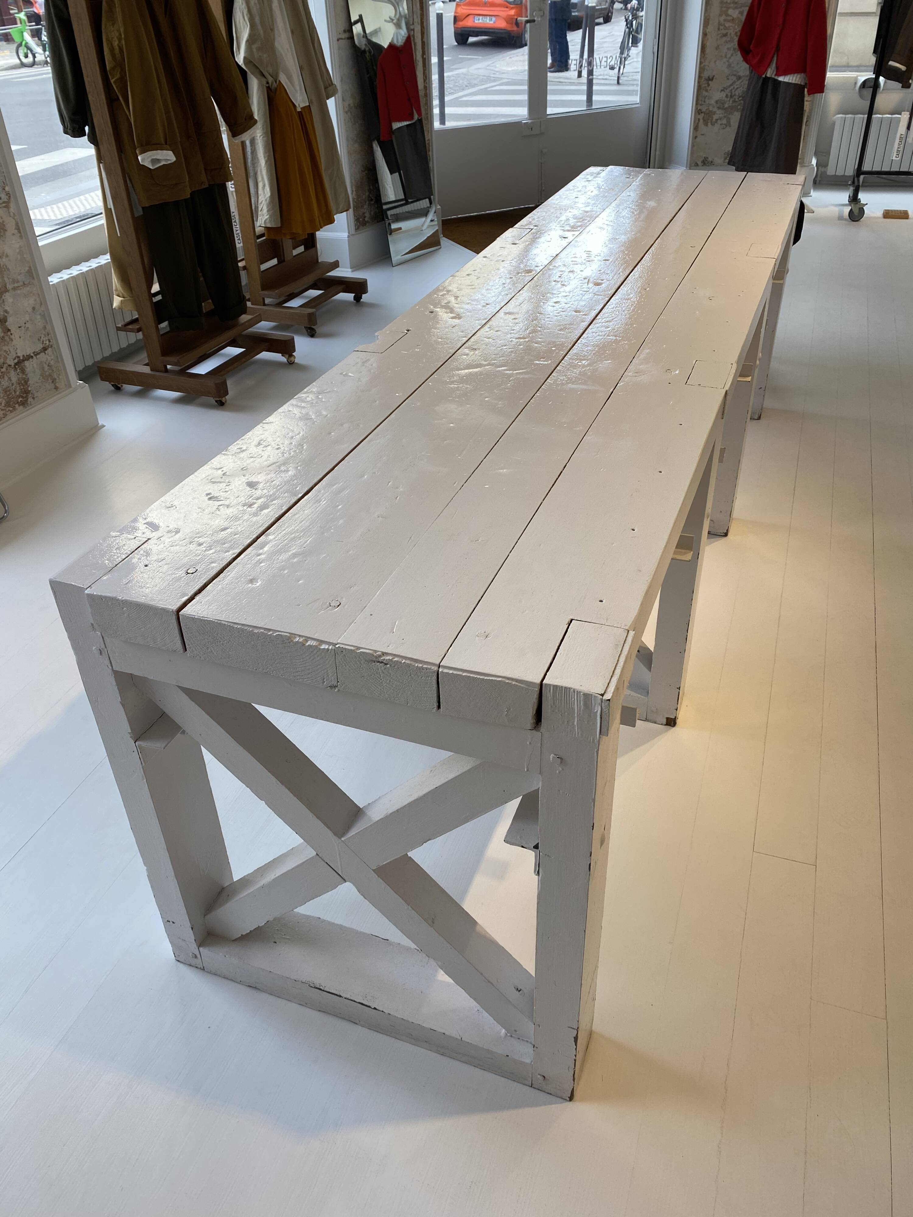 Table de travail - établi ancien en bois peint