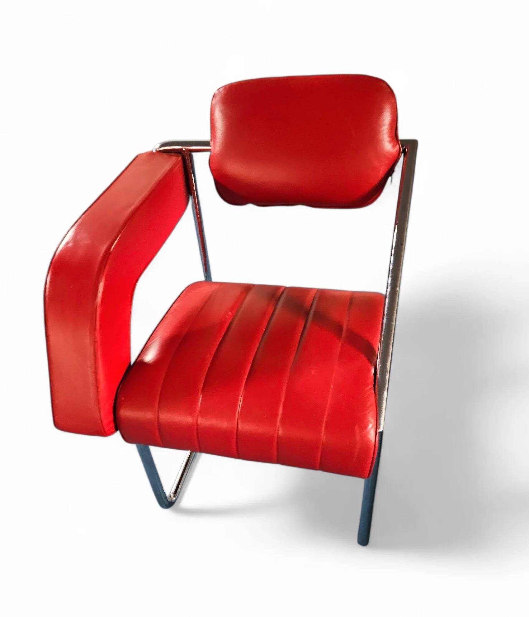 2 x Non-Conformist chair / Eileen Gray by Alivar / red leather / marked beneath the seat
