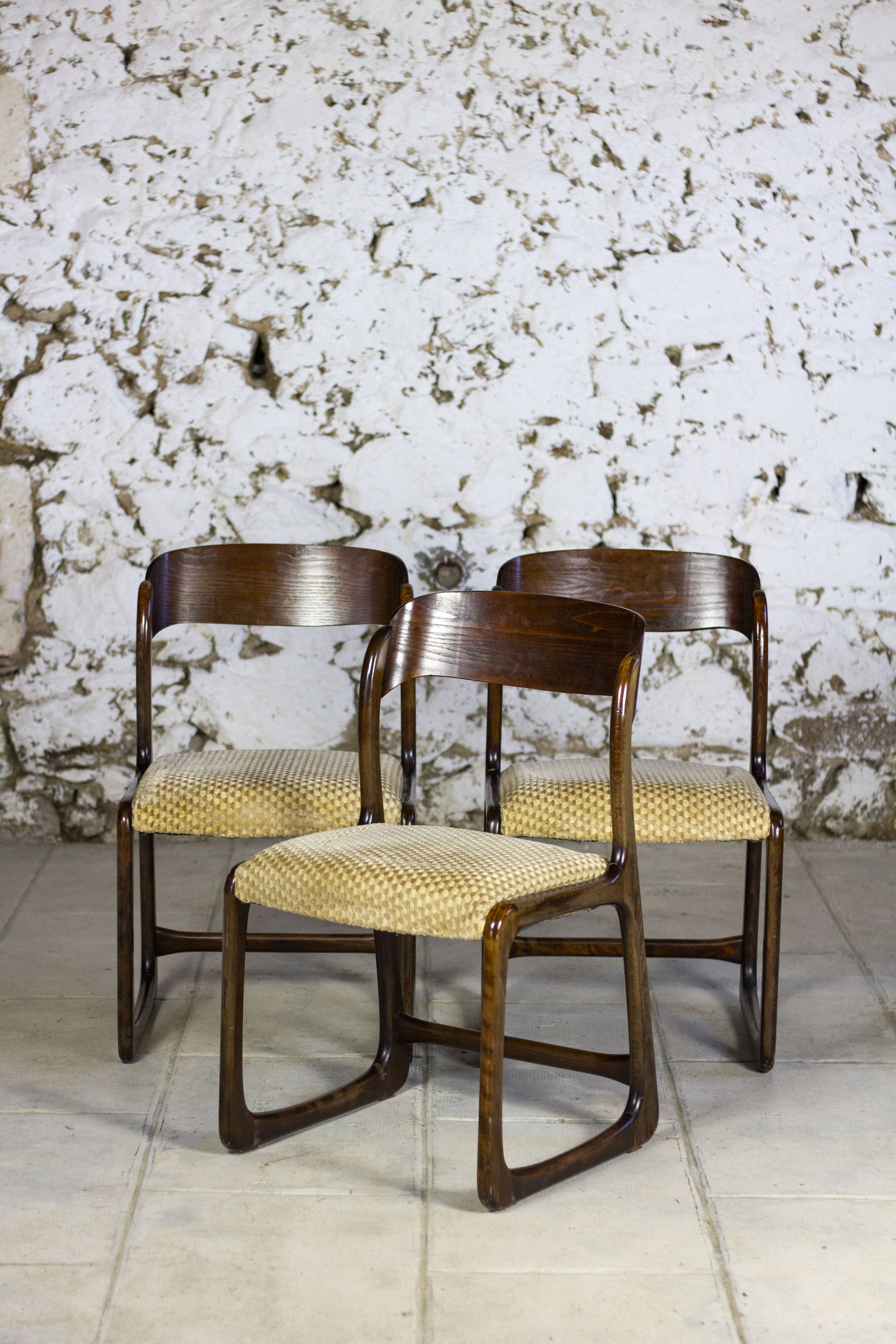 Set of 3 sleigh chairs by Baumann, 1960