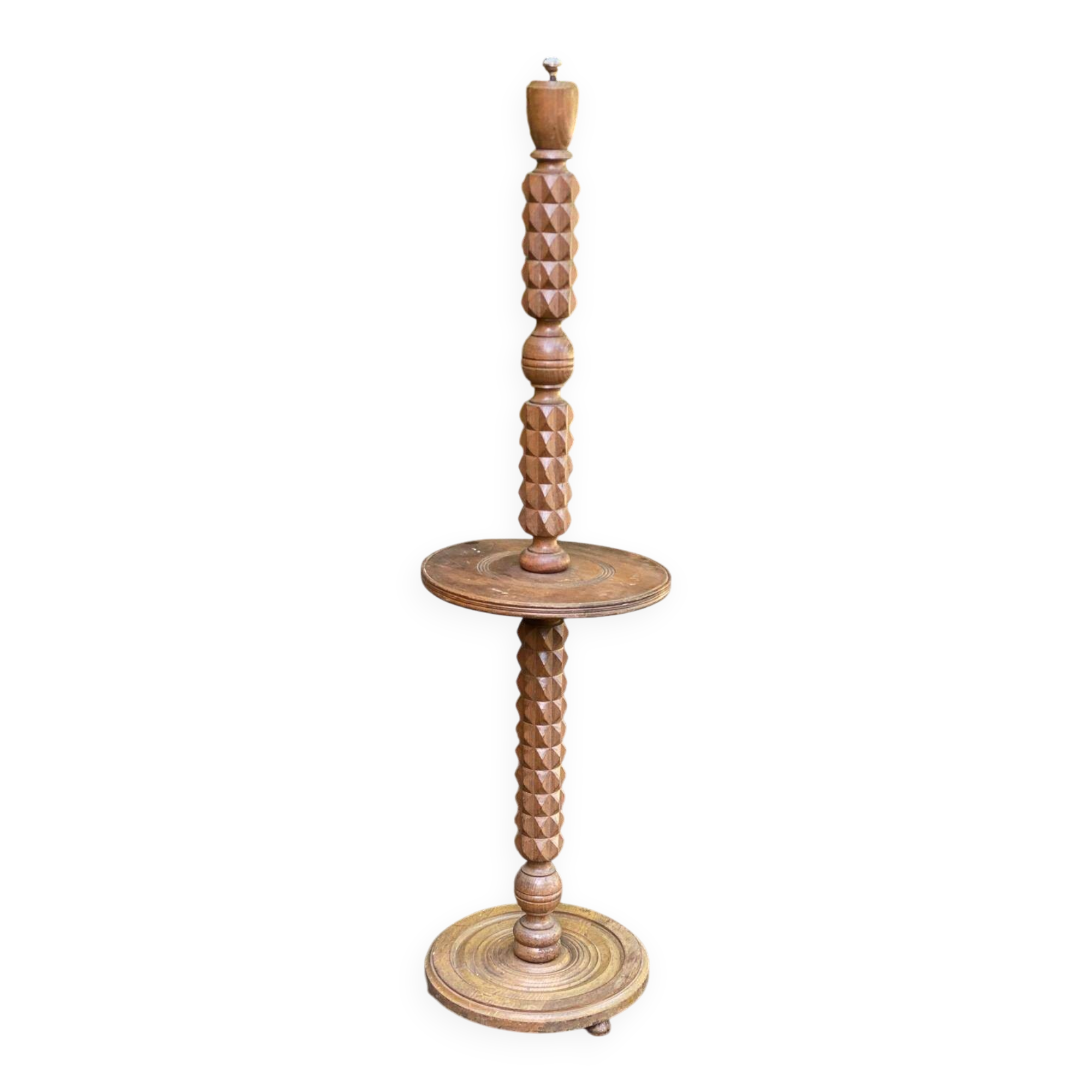 Art Deco floor lamp in solid wood in the style of Charles Dudouyt 1950