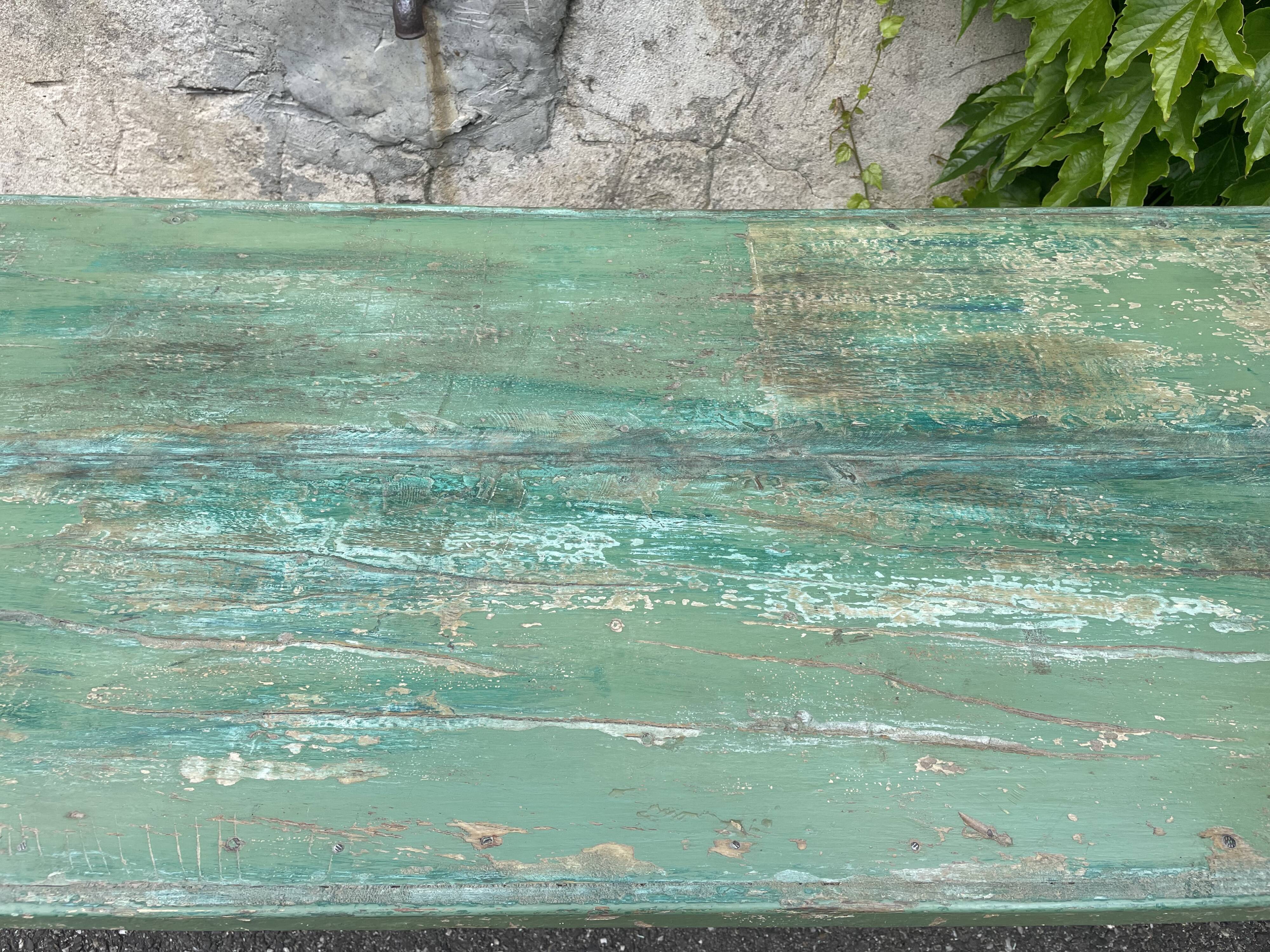 Indian coffee table in green lacquered teak