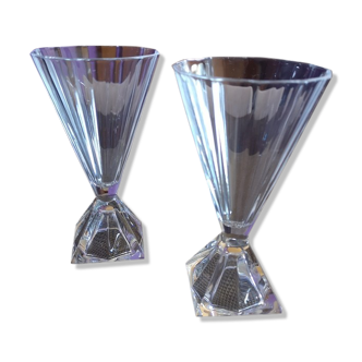 Pair of flutes/champagne glass in Art Deco crystal - 1920s/1930s